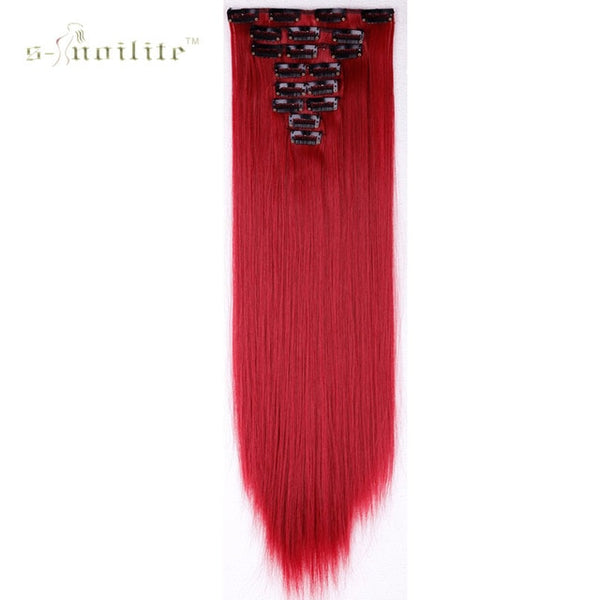 SNOILITE 26" Women Synthetic Long Straight 8PCS Clip in hair Extentions Full Head thick CosaplyHairpiece For Human Pure Colors