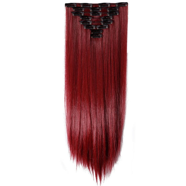 SNOILITE 26" Women Synthetic Long Straight 8PCS Clip in hair Extentions Full Head thick CosaplyHairpiece For Human Pure Colors