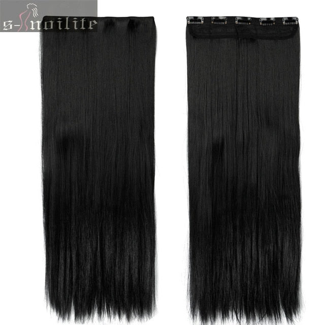 S-noilite Long Women Thick 150G 3/4 Full Head Clip in Hair Extensions Extension One Piece Synthetic Silky Natural hairpieces