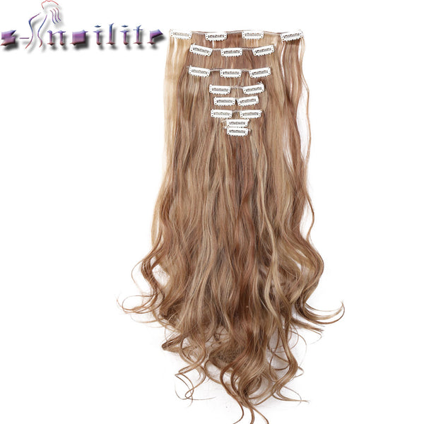 S-noilite 100% REAL THICK  180G 8PCS FULL HEAD Clip in on Hair Extensions 18 Clips ins Curly Natural Hairpieces Synthetic Fiber