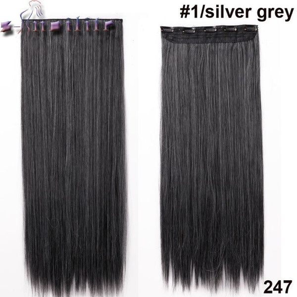 S-noilite Women Silky Straight 5 Clip in Hair Extensions High Temperature Fiber 26inch Hairpiece Extension Synthetic Hair Clips