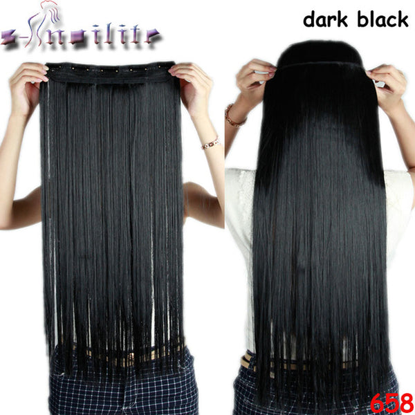 S-noilite Women Silky Straight 5 Clip in Hair Extensions High Temperature Fiber 26inch Hairpiece Extension Synthetic Hair Clips