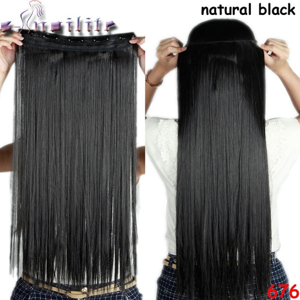 S-noilite Women Silky Straight 5 Clip in Hair Extensions High Temperature Fiber 26inch Hairpiece Extension Synthetic Hair Clips