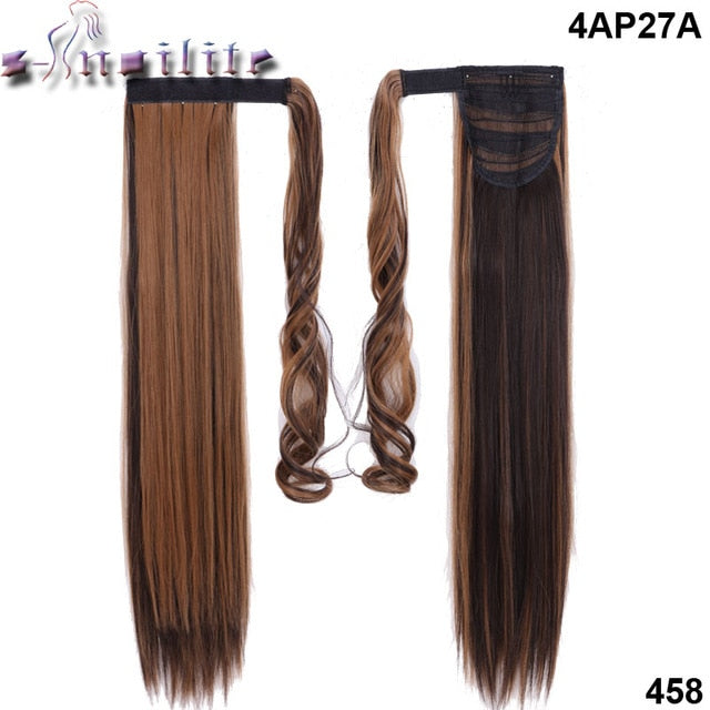 S-noilite 24'' Long Straight Synthetic Ponytail Wrap Around Clip In Ponytail Hair Extensions Heat Resistant Hair Tail