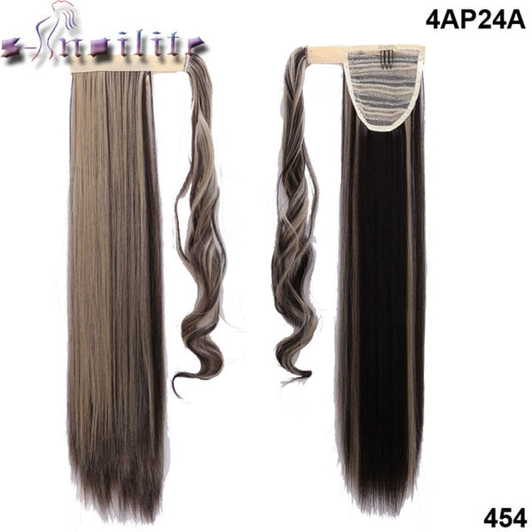 S-noilite 24'' Long Straight Synthetic Ponytail Wrap Around Clip In Ponytail Hair Extensions Heat Resistant Hair Tail