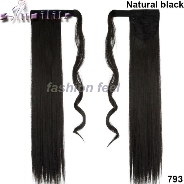 S-noilite 24'' Long Straight Synthetic Ponytail Wrap Around Clip In Ponytail Hair Extensions Heat Resistant Hair Tail