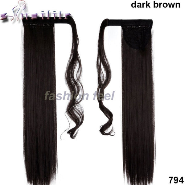 S-noilite 24'' Long Straight Synthetic Ponytail Wrap Around Clip In Ponytail Hair Extensions Heat Resistant Hair Tail