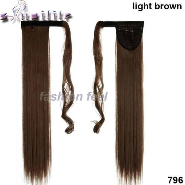 S-noilite 24'' Long Straight Synthetic Ponytail Wrap Around Clip In Ponytail Hair Extensions Heat Resistant Hair Tail