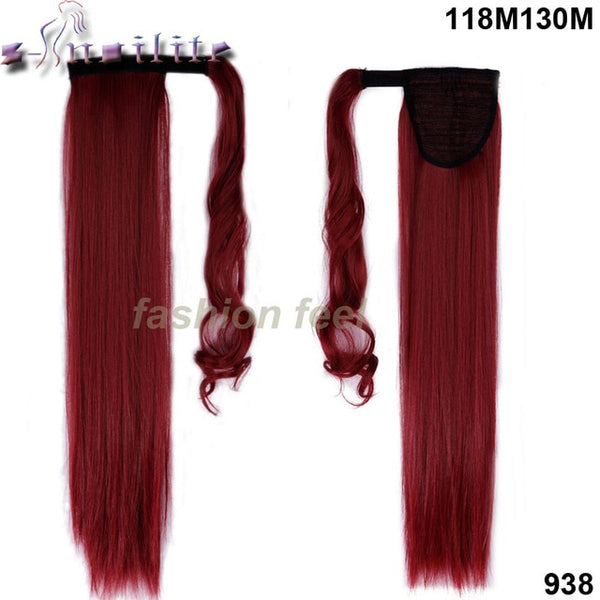 S-noilite 24'' Long Straight Synthetic Ponytail Wrap Around Clip In Ponytail Hair Extensions Heat Resistant Hair Tail