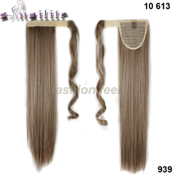 S-noilite 24'' Long Straight Synthetic Ponytail Wrap Around Clip In Ponytail Hair Extensions Heat Resistant Hair Tail