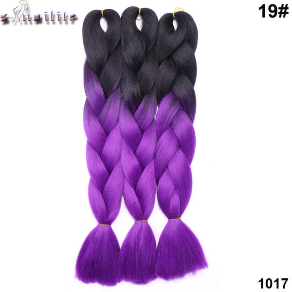 s-noilite 24'' One Piece Synthetic Ombre Kanekalon Braiding Hair Crochet Braids Hairstyles Hair Extensions Silver Gray Black