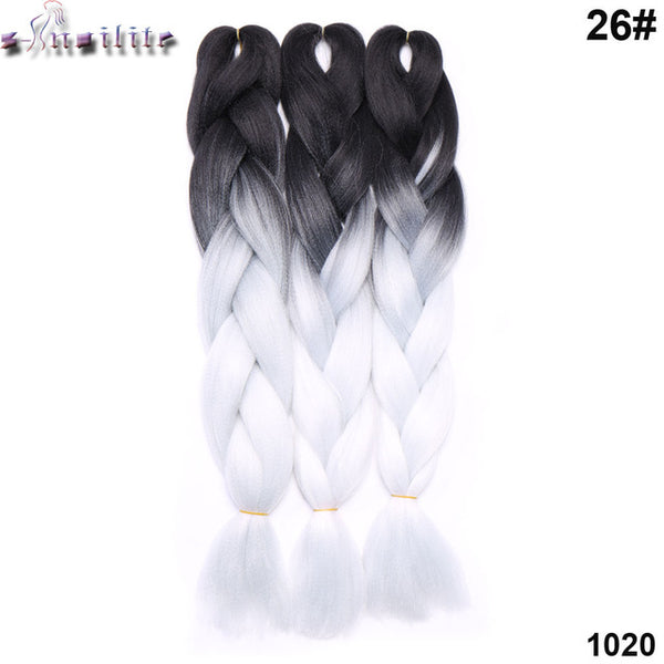 s-noilite 24'' One Piece Synthetic Ombre Kanekalon Braiding Hair Crochet Braids Hairstyles Hair Extensions Silver Gray Black