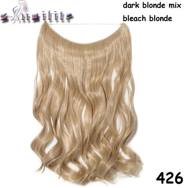 S-noilite 51CM Women Fish Line Hair Extensions Black Brown Blonde Natural Wavy Long High Tempreture Fiber Synthetic Hairpiece