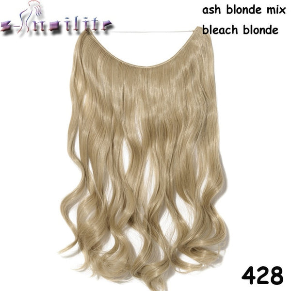 S-noilite 51CM Women Fish Line Hair Extensions Black Brown Blonde Natural Wavy Long High Tempreture Fiber Synthetic Hairpiece