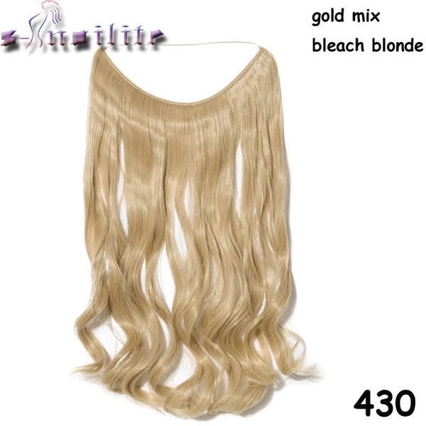 S-noilite 51CM Women Fish Line Hair Extensions Black Brown Blonde Natural Wavy Long High Tempreture Fiber Synthetic Hairpiece