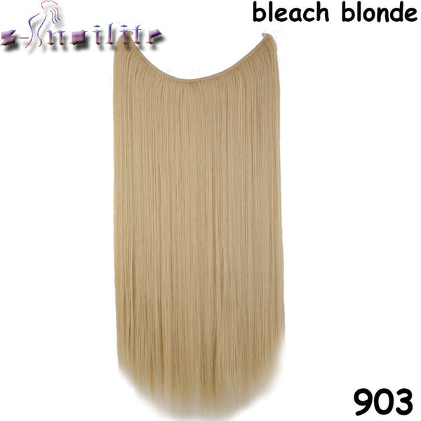 S-noilite 51CM Women Fish Line Hair Extensions Black Brown Blonde Natural Wavy Long High Tempreture Fiber Synthetic Hairpiece