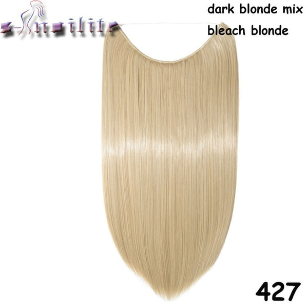 S-noilite 51CM Women Fish Line Hair Extensions Black Brown Blonde Natural Wavy Long High Tempreture Fiber Synthetic Hairpiece