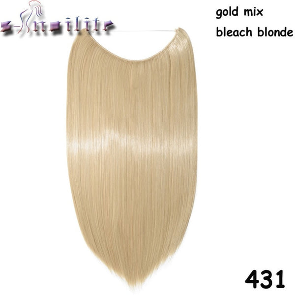 S-noilite 51CM Women Fish Line Hair Extensions Black Brown Blonde Natural Wavy Long High Tempreture Fiber Synthetic Hairpiece