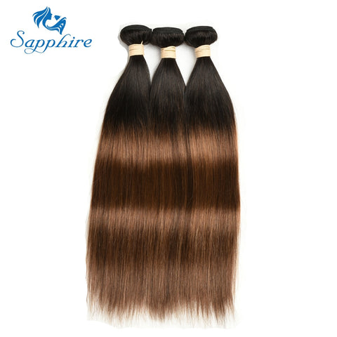 Sapphire Remy Hair 3PCS Extensions #T1B 4 30 Ombre Brown Color Brazilian Straight Remy Hair Bundles Short Hair Ombre Brown