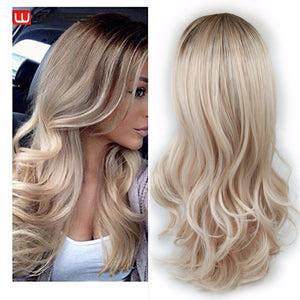 Wignee Long Ombre Brown Ash Blonde High Density Temperature Synthetic Wig For Black/White Women Glueless Wavy Cosplay Hair Wig