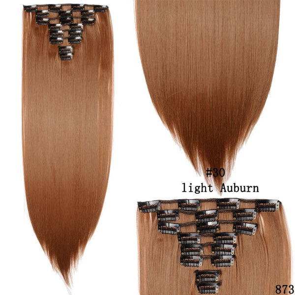 SNOILITE 23inch Straight 18 Clips in Hair Styling Synthetic Hair Extensions Hairpiece For Human 180g 8pcs/set Christmas Gift