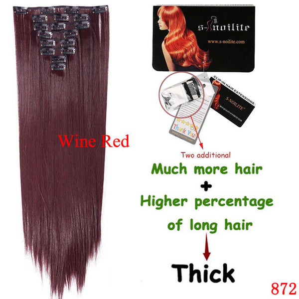 SNOILITE 23inch Straight 18 Clips in Hair Styling Synthetic Hair Extensions Hairpiece For Human 180g 8pcs/set Christmas Gift