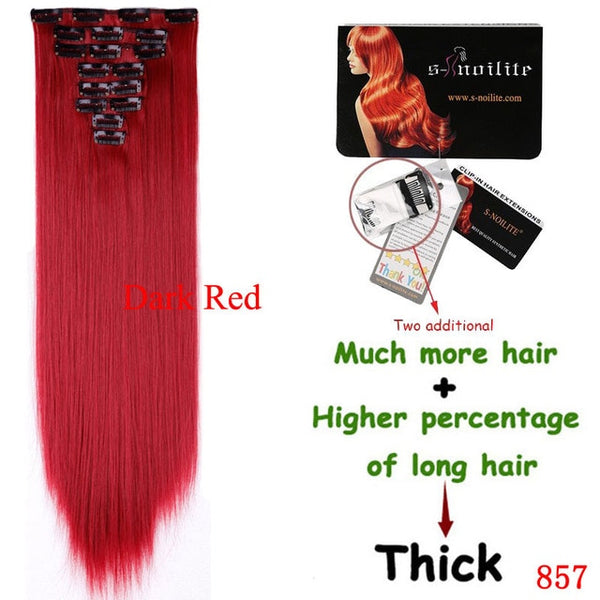 SNOILITE 23inch Straight 18 Clips in Hair Styling Synthetic Hair Extensions Hairpiece For Human 180g 8pcs/set Christmas Gift