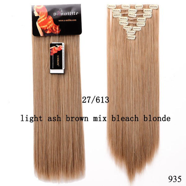 SNOILITE 23inch Straight 18 Clips in Hair Styling Synthetic Hair Extensions Hairpiece For Human 180g 8pcs/set Christmas Gift