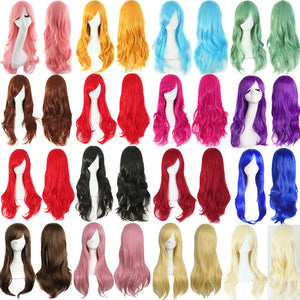 Long Curly Synthetic Hair 28" 19 Colors Black White Blonde Green Blue Red Cosplay Wigs Heat Resistant Women Party MapofBeauty