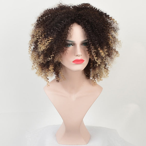MSIWIGS Brown Synthetic Curly Wigs for Women 9 Colors Ombre Short Afro Wig African American Natural 14 Inches Black Hair