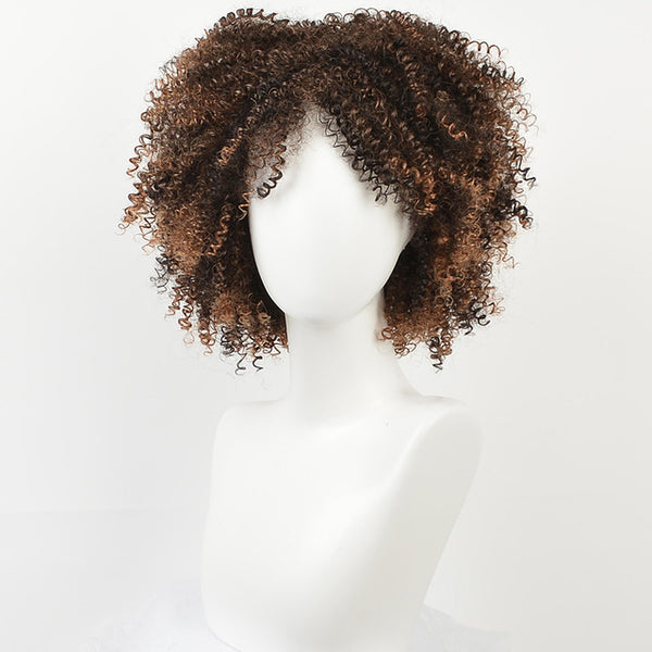 MSIWIGS Brown Synthetic Curly Wigs for Women 9 Colors Ombre Short Afro Wig African American Natural 14 Inches Black Hair