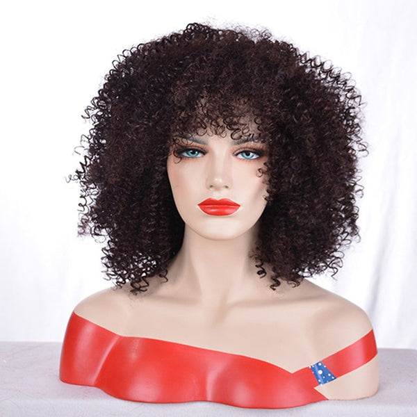 MSIWIGS Brown Synthetic Curly Wigs for Women 9 Colors Ombre Short Afro Wig African American Natural 14 Inches Black Hair