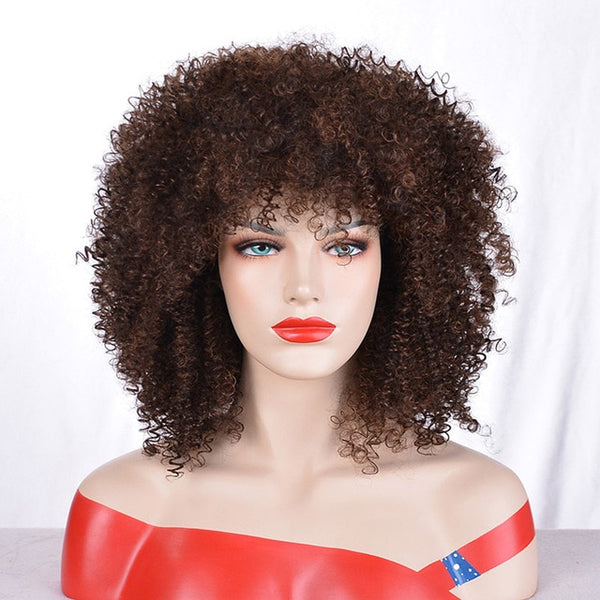 MSIWIGS Brown Synthetic Curly Wigs for Women 9 Colors Ombre Short Afro Wig African American Natural 14 Inches Black Hair