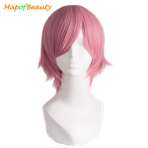 MapofBeauty 12" Short Straight White Black Blonde Red Brown Orange 23 Colors Cosplay Wigs Heat Resistant Natural Synthetic Hair