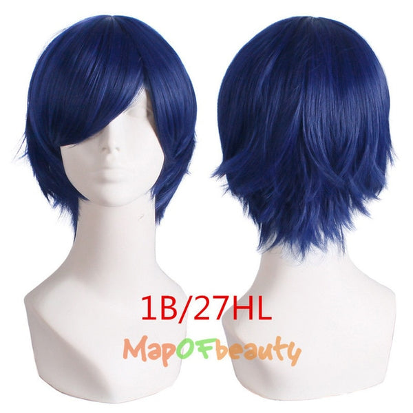 MapofBeauty 12" Short Straight White Black Blonde Red Brown Orange 23 Colors Cosplay Wigs Heat Resistant Natural Synthetic Hair
