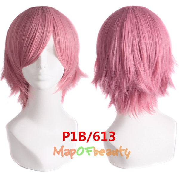 MapofBeauty 12" Short Straight White Black Blonde Red Brown Orange 23 Colors Cosplay Wigs Heat Resistant Natural Synthetic Hair