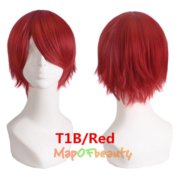 MapofBeauty 12" Short Straight White Black Blonde Red Brown Orange 23 Colors Cosplay Wigs Heat Resistant Natural Synthetic Hair