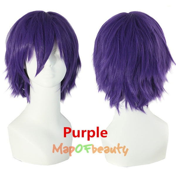MapofBeauty 12" Short Straight White Black Blonde Red Brown Orange 23 Colors Cosplay Wigs Heat Resistant Natural Synthetic Hair