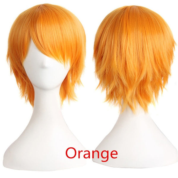 MapofBeauty 12" Short Straight White Black Blonde Red Brown Orange 23 Colors Cosplay Wigs Heat Resistant Natural Synthetic Hair