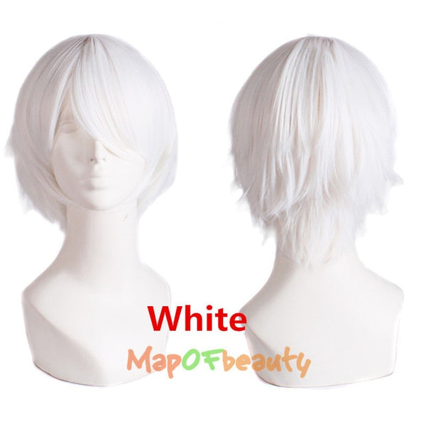 MapofBeauty 12" Short Straight White Black Blonde Red Brown Orange 23 Colors Cosplay Wigs Heat Resistant Natural Synthetic Hair