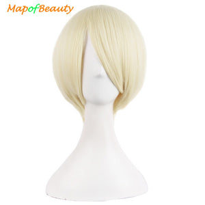 MapofBeauty 12" Short Straight Brown Blue Black White Blonde Wig Heat Resistant Costume Cosplay Wigs Natural Fake Synthetic Hair