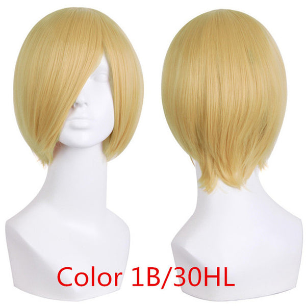 MapofBeauty 12" Short Straight Brown Blue Black White Blonde Wig Heat Resistant Costume Cosplay Wigs Natural Fake Synthetic Hair