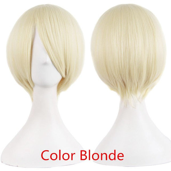 MapofBeauty 12" Short Straight Brown Blue Black White Blonde Wig Heat Resistant Costume Cosplay Wigs Natural Fake Synthetic Hair