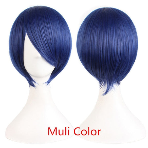 MapofBeauty 12" Short Straight Brown Blue Black White Blonde Wig Heat Resistant Costume Cosplay Wigs Natural Fake Synthetic Hair