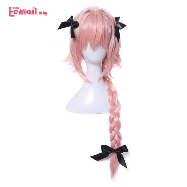 L-email wig New Arrival Game Fate Apocryph Astolfo Cosplay Wigs 75cm Pink Heat Resistant Synthetic Hair Perucas Cosplay Wig