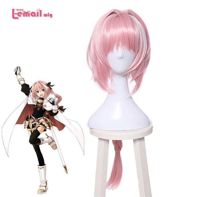 L-email wig New Arrival Game Fate Apocryph Astolfo Cosplay Wigs 75cm Pink Heat Resistant Synthetic Hair Perucas Cosplay Wig