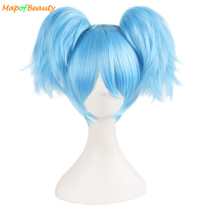 MapofBeauty 12"/30cm Sky Blue green Short straight Wigs two shape Claw ponytail cosplay wig Heat Resistant Synthetic hair peruca