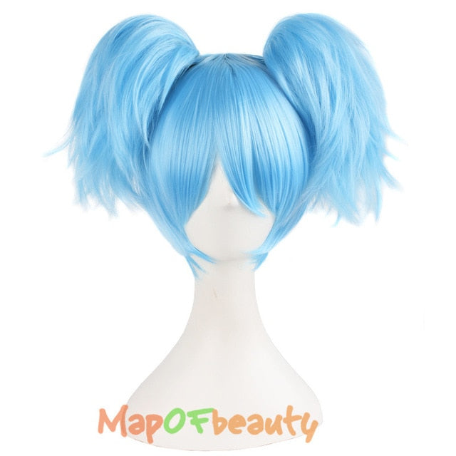 MapofBeauty 12"/30cm Sky Blue green Short straight Wigs two shape Claw ponytail cosplay wig Heat Resistant Synthetic hair peruca