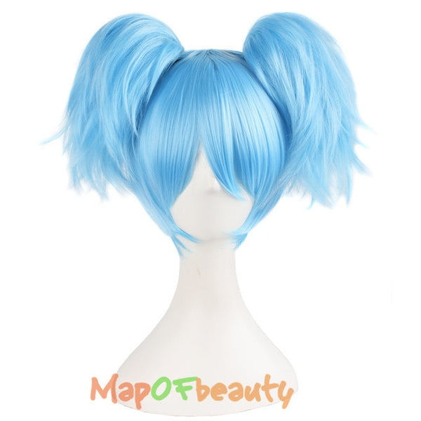 MapofBeauty 12"/30cm Sky Blue green Short straight Wigs two shape Claw ponytail cosplay wig Heat Resistant Synthetic hair peruca