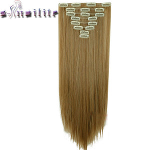 S-noilite 8Pcs Long 24 inches Striaght Real Thick Full Head Clip in on Hair Extensions Natural Synthetic Hairpieces for human